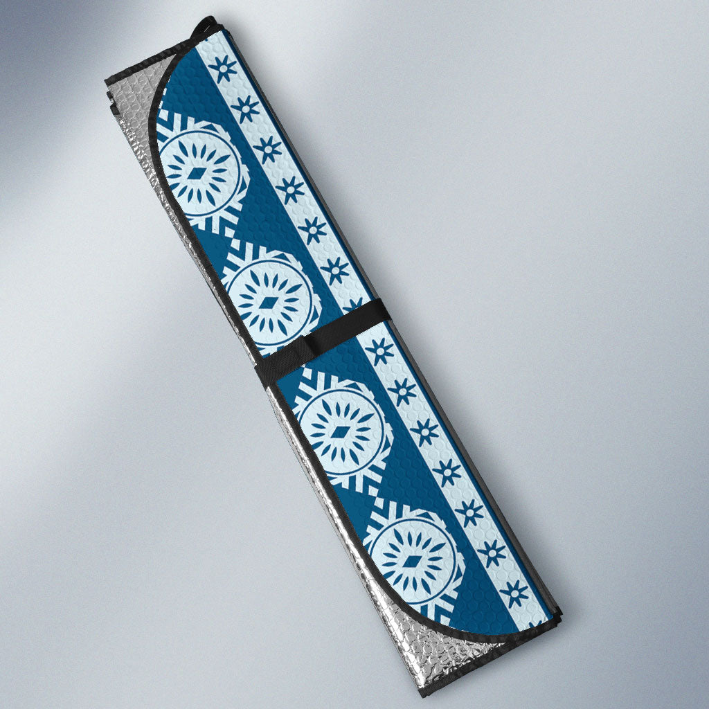 Bula Fiji Vintage Tapa Auto Sun Shade Kaivity Masi Wave Motifs - Turquoise LT7 - Polynesian Pride