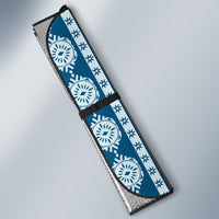 Bula Fiji Vintage Tapa Auto Sun Shade Kaivity Masi Wave Motifs - Turquoise LT7 - Polynesian Pride