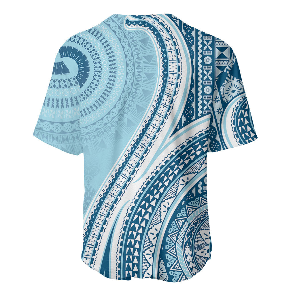 Bula Fiji Vintage Tapa Baseball Jersey Kaivity Masi Wave Motifs - Turquoise
