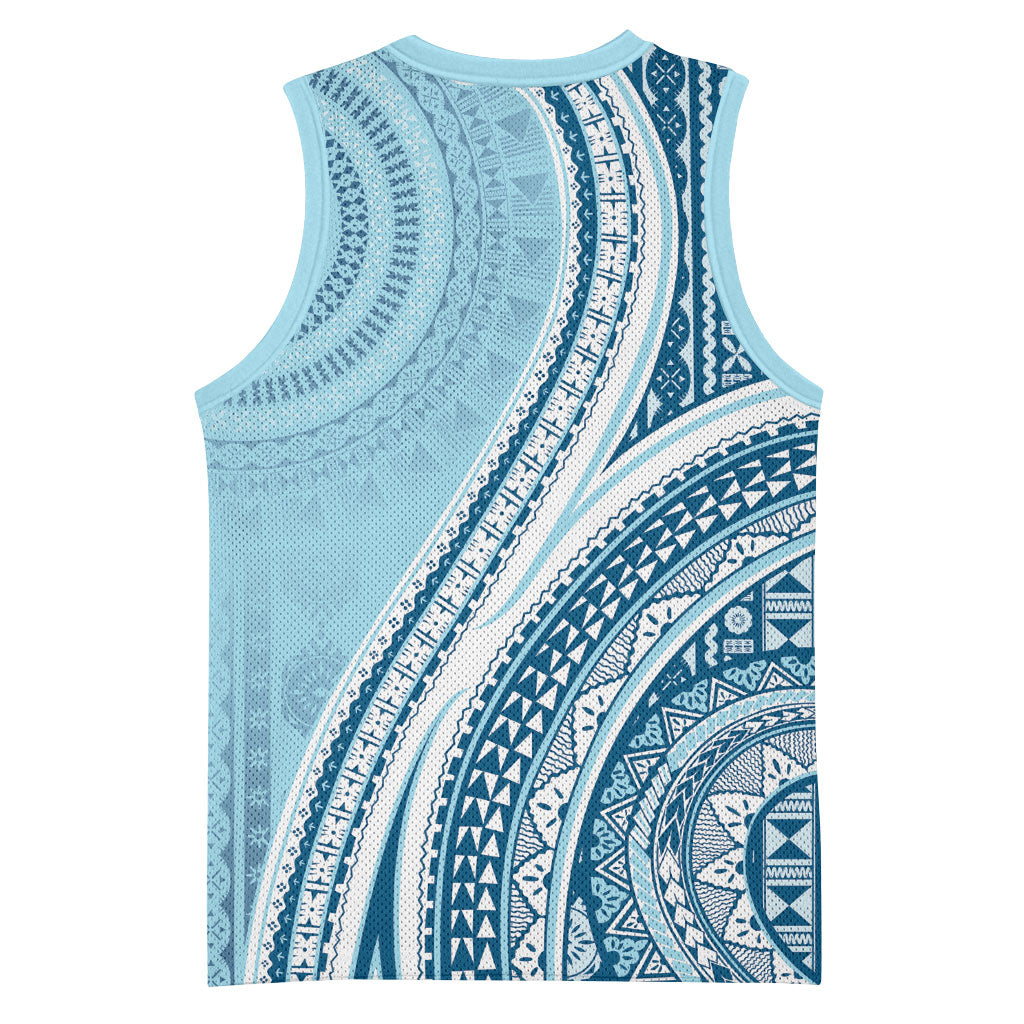 Bula Fiji Vintage Tapa Basketball Jersey Kaivity Masi Wave Motifs - Turquoise