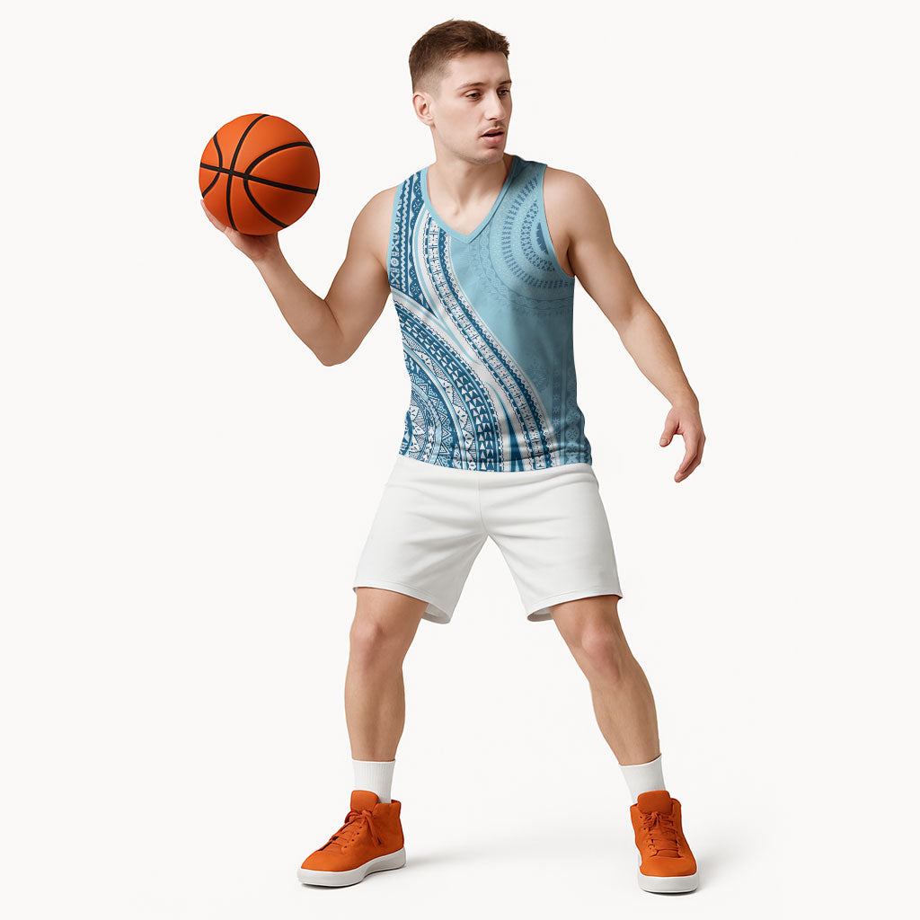 Bula Fiji Vintage Tapa Basketball Jersey Kaivity Masi Wave Motifs - Turquoise