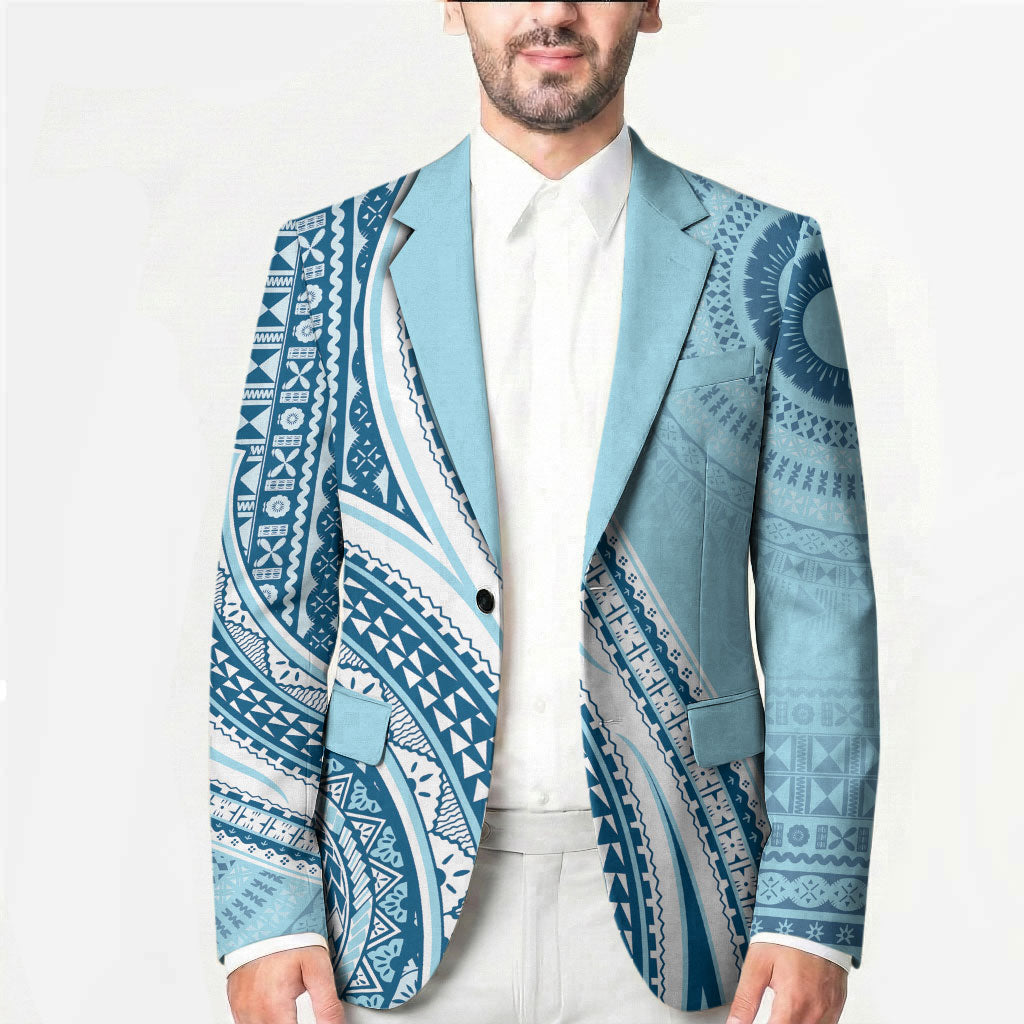 Bula Fiji Vintage Tapa Blazer Kaivity Masi Wave Motifs - Turquoise