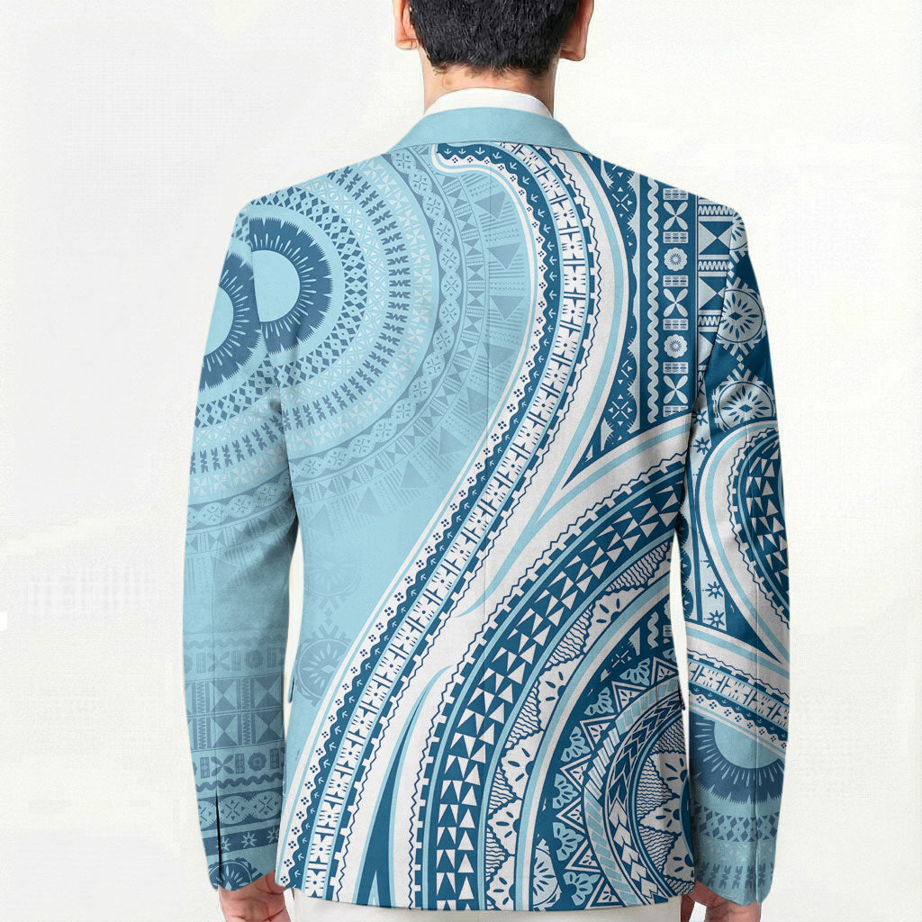 Bula Fiji Vintage Tapa Blazer Kaivity Masi Wave Motifs - Turquoise