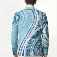 Bula Fiji Vintage Tapa Blazer Kaivity Masi Wave Motifs - Turquoise