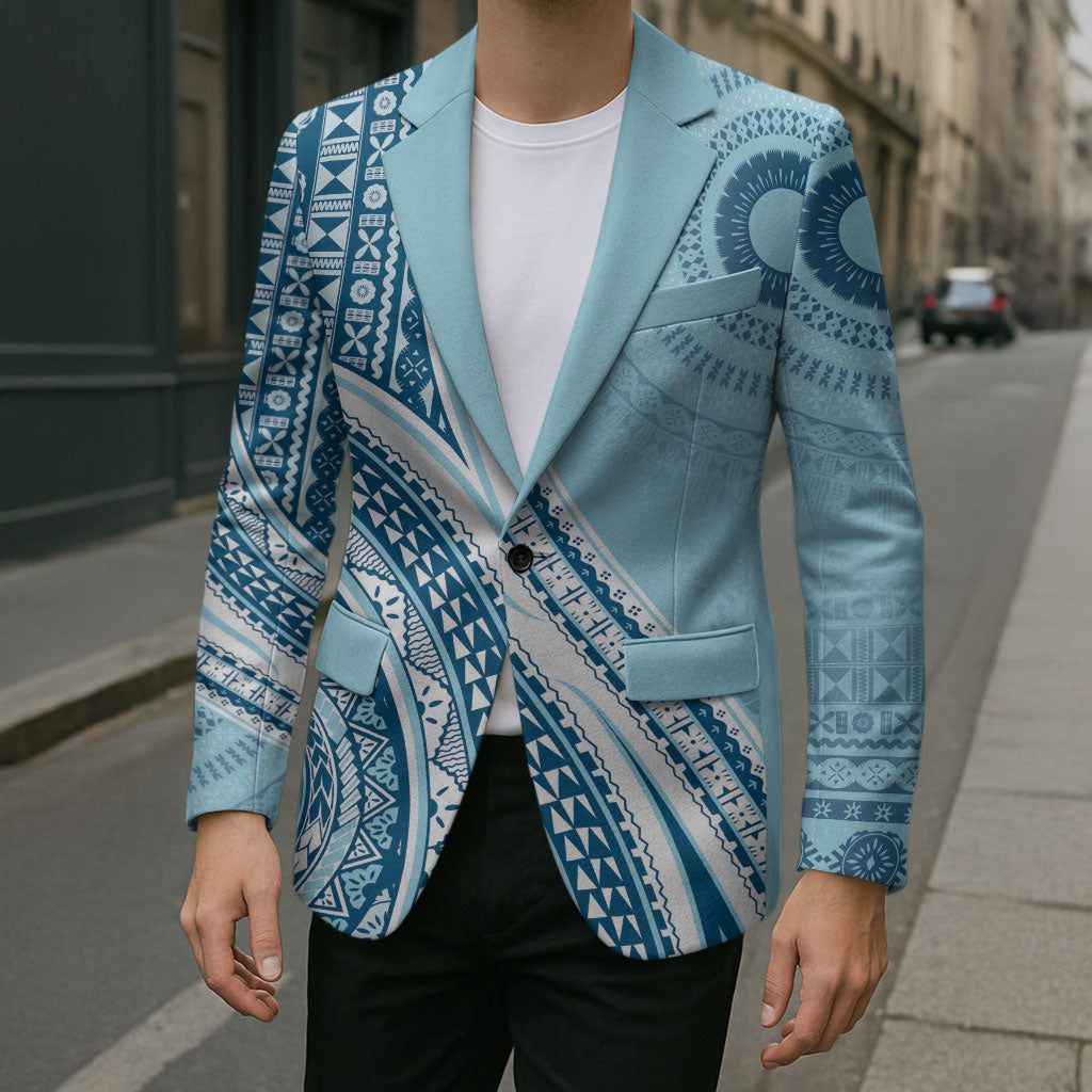 Bula Fiji Vintage Tapa Blazer Kaivity Masi Wave Motifs - Turquoise