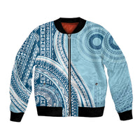 Bula Fiji Vintage Tapa Bomber Jacket Kaivity Masi Wave Motifs - Turquoise LT7 Unisex Turquoise - Polynesian Pride