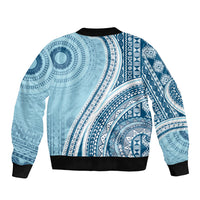 Bula Fiji Vintage Tapa Bomber Jacket Kaivity Masi Wave Motifs - Turquoise LT7 - Polynesian Pride