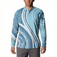 Bula Fiji Vintage Tapa Button Sweatshirt Kaivity Masi Wave Motifs - Turquoise