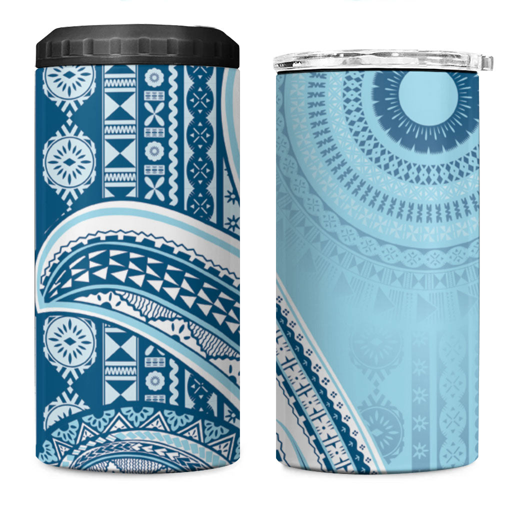 Bula Fiji Vintage Tapa 4 in 1 Can Cooler Tumbler Kaivity Masi Wave Motifs - Turquoise