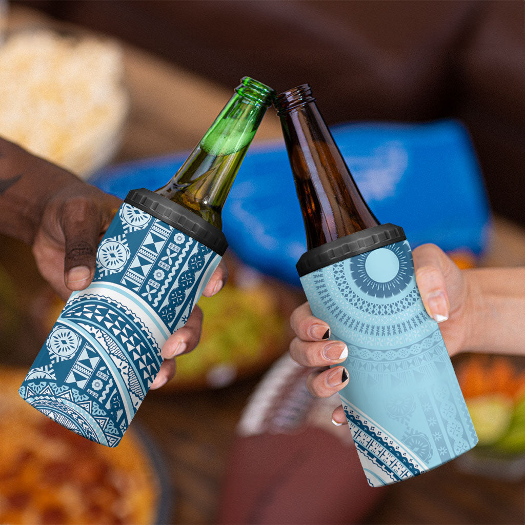 Bula Fiji Vintage Tapa 4 in 1 Can Cooler Tumbler Kaivity Masi Wave Motifs - Turquoise LT7 - Polynesian Pride
