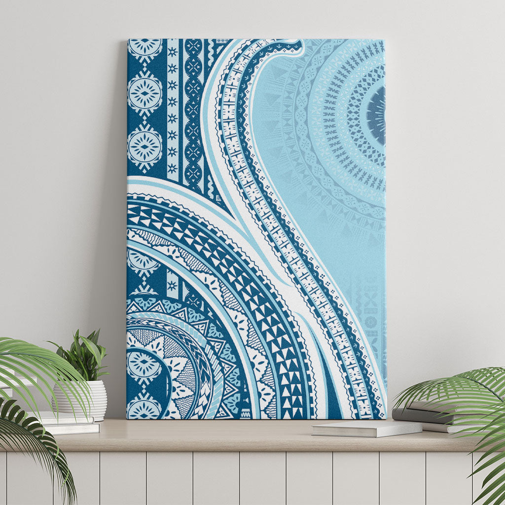 Bula Fiji Vintage Tapa Canvas Wall Art Kaivity Masi Wave Motifs - Turquoise