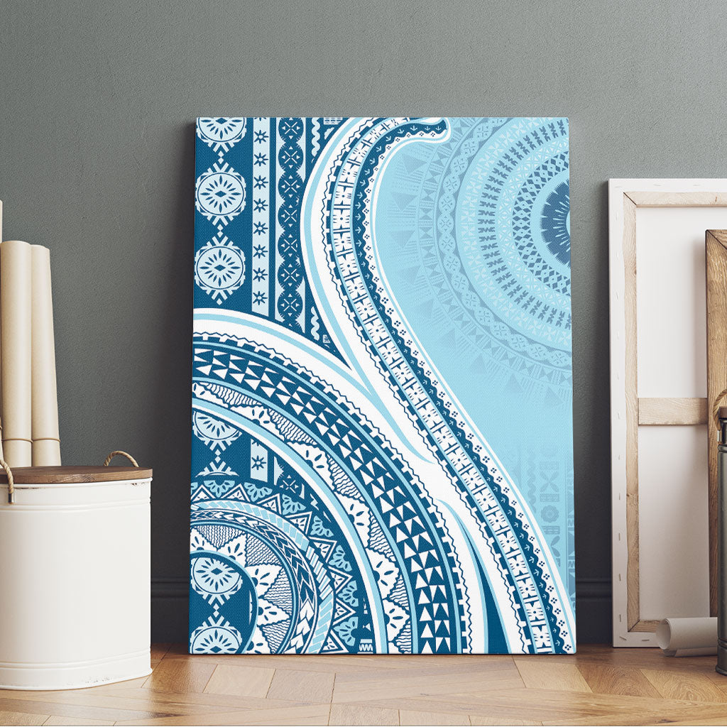 Bula Fiji Vintage Tapa Canvas Wall Art Kaivity Masi Wave Motifs - Turquoise