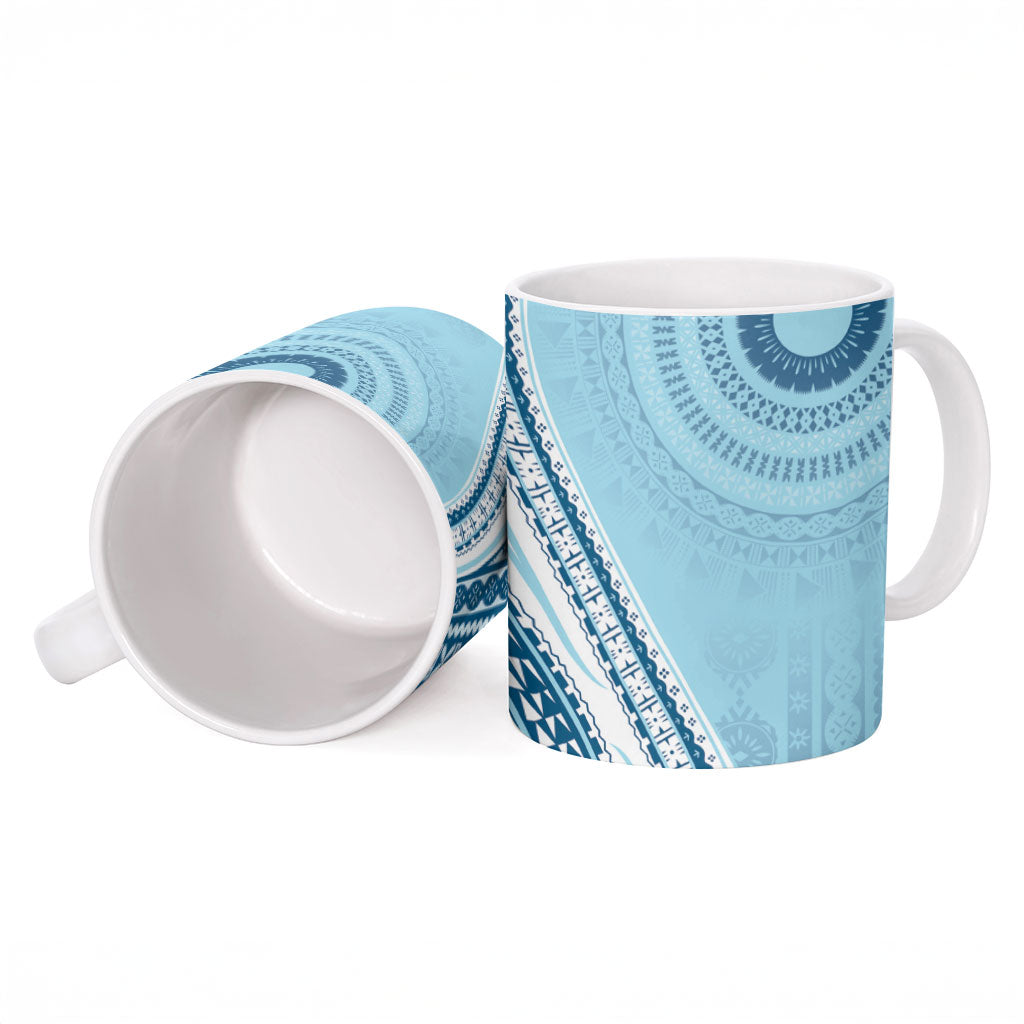 Bula Fiji Vintage Tapa Ceramic Mug Kaivity Masi Wave Motifs - Turquoise