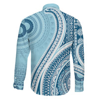 Bula Fiji Vintage Tapa Family Matching Long Sleeve Bodycon Dress and Hawaiian Shirt Kaivity Masi Wave Motifs - Turquoise LT7 - Polynesian Pride