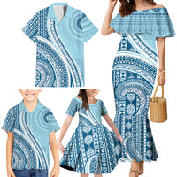 Bula Fiji Vintage Tapa Family Matching Mermaid Dress and Hawaiian Shirt Kaivity Masi Wave Motifs - Turquoise LT7 - Polynesian Pride