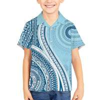 Bula Fiji Vintage Tapa Family Matching Mermaid Dress and Hawaiian Shirt Kaivity Masi Wave Motifs - Turquoise LT7 Son's Shirt Turquoise - Polynesian Pride