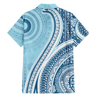 Bula Fiji Vintage Tapa Family Matching Off Shoulder Maxi Dress and Hawaiian Shirt Kaivity Masi Wave Motifs - Turquoise LT7 - Polynesian Pride