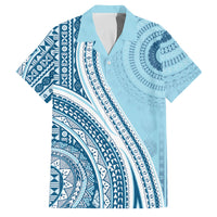 Bula Fiji Vintage Tapa Family Matching Off Shoulder Short Dress and Hawaiian Shirt Kaivity Masi Wave Motifs - Turquoise LT7 Dad's Shirt - Short Sleeve Turquoise - Polynesian Pride