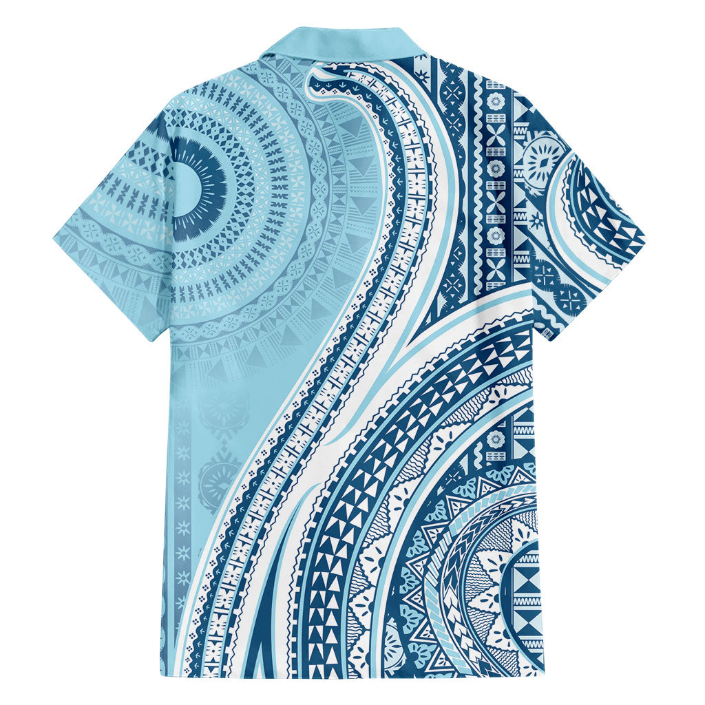 Bula Fiji Vintage Tapa Family Matching Tank Maxi Dress and Hawaiian Shirt Kaivity Masi Wave Motifs - Turquoise LT7 - Polynesian Pride