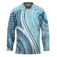 Bula Fiji Vintage Tapa Hockey Jersey Kaivity Masi Wave Motifs - Turquoise