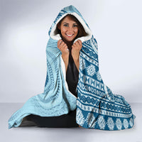 Bula Fiji Vintage Tapa Hooded Blanket Kaivity Masi Wave Motifs - Turquoise