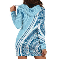 Bula Fiji Vintage Tapa Hoodie Dress Kaivity Masi Wave Motifs - Turquoise LT7 - Polynesian Pride