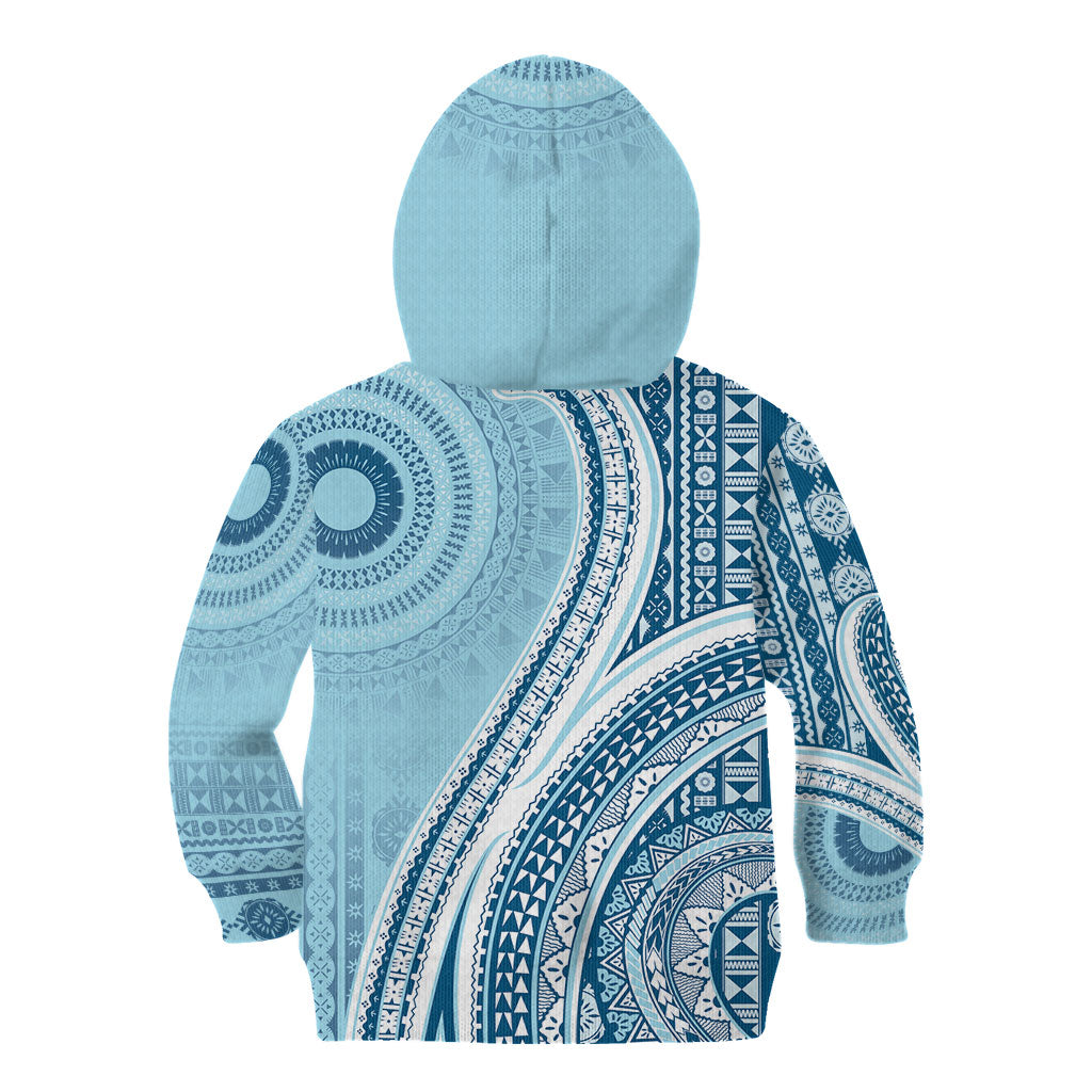 Bula Fiji Vintage Tapa Kid Hoodie Kaivity Masi Wave Motifs - Turquoise