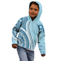 Bula Fiji Vintage Tapa Kid Hoodie Kaivity Masi Wave Motifs - Turquoise