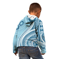 Bula Fiji Vintage Tapa Kid Hoodie Kaivity Masi Wave Motifs - Turquoise