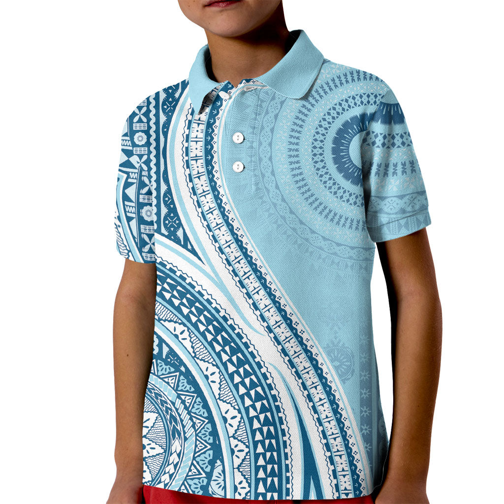 Bula Fiji Vintage Tapa Kid Polo Shirt Kaivity Masi Wave Motifs - Turquoise