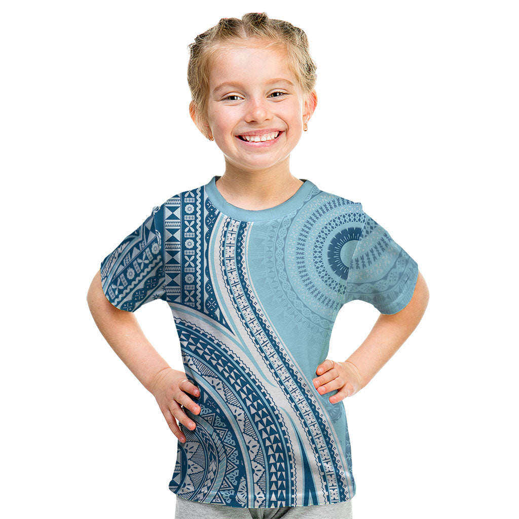 Bula Fiji Vintage Tapa Kid T Shirt Kaivity Masi Wave Motifs - Turquoise