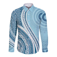 Bula Fiji Vintage Tapa Long Sleeve Button Shirt Kaivity Masi Wave Motifs - Turquoise LT7 Unisex Turquoise - Polynesian Pride