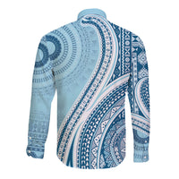 Bula Fiji Vintage Tapa Long Sleeve Button Shirt Kaivity Masi Wave Motifs - Turquoise LT7 - Polynesian Pride