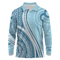Bula Fiji Vintage Tapa Long Sleeve Polo Shirt Kaivity Masi Wave Motifs - Turquoise LT7 Turquoise - Polynesian Pride