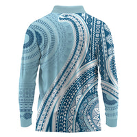 Bula Fiji Vintage Tapa Long Sleeve Polo Shirt Kaivity Masi Wave Motifs - Turquoise LT7 - Polynesian Pride