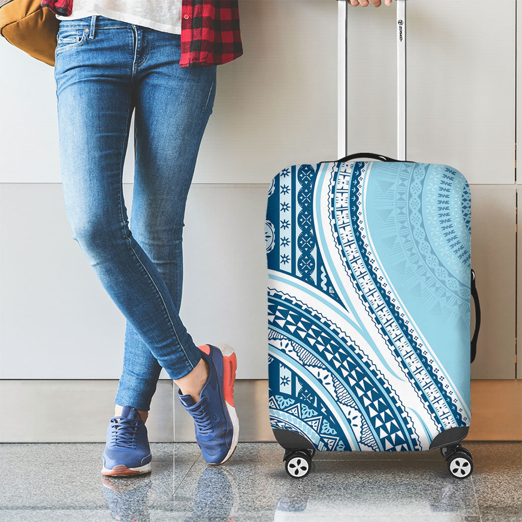 Bula Fiji Vintage Tapa Luggage Cover Kaivity Masi Wave Motifs - Turquoise