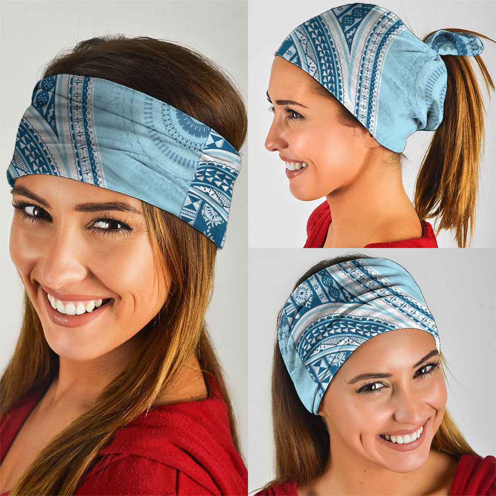 Bula Fiji Vintage Tapa Neck Gaiter Kaivity Masi Wave Motifs - Turquoise