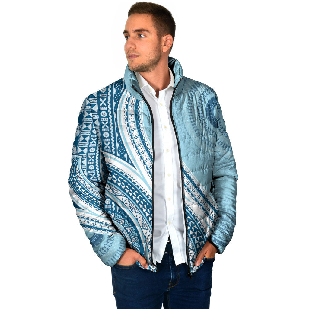 Bula Fiji Vintage Tapa Padded Jacket Kaivity Masi Wave Motifs - Turquoise