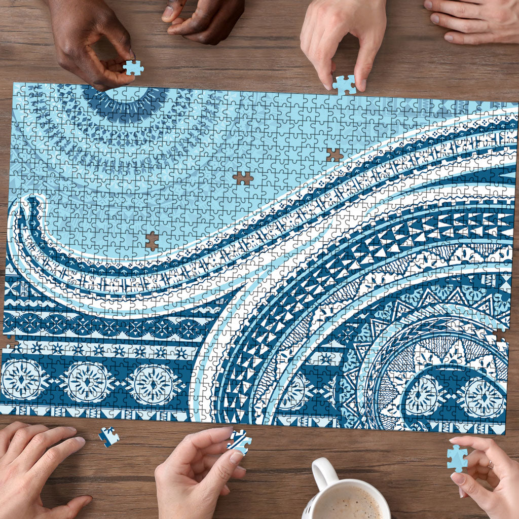 Bula Fiji Vintage Tapa Puzzle Kaivity Masi Wave Motifs - Turquoise