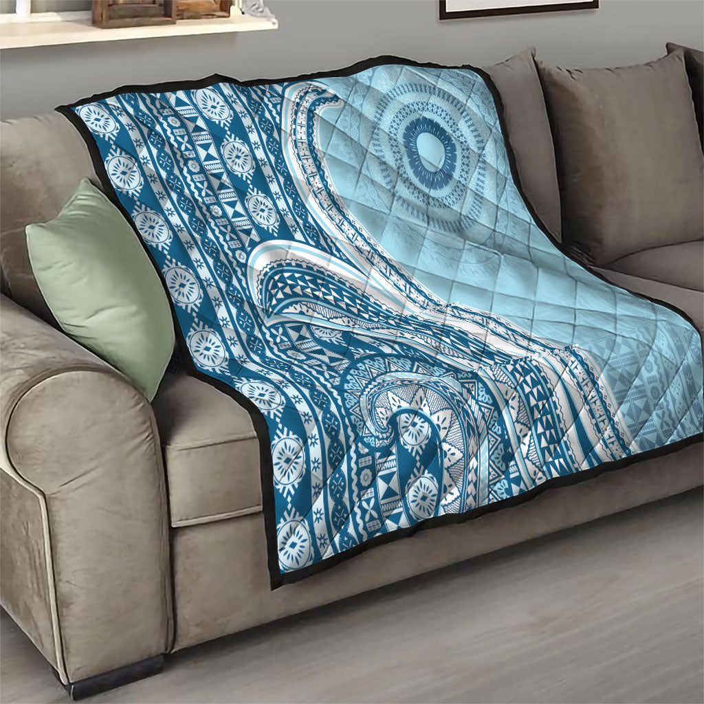 Bula Fiji Vintage Tapa Quilt Kaivity Masi Wave Motifs - Turquoise
