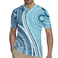Bula Fiji Vintage Tapa Rugby Jersey Kaivity Masi Wave Motifs - Turquoise