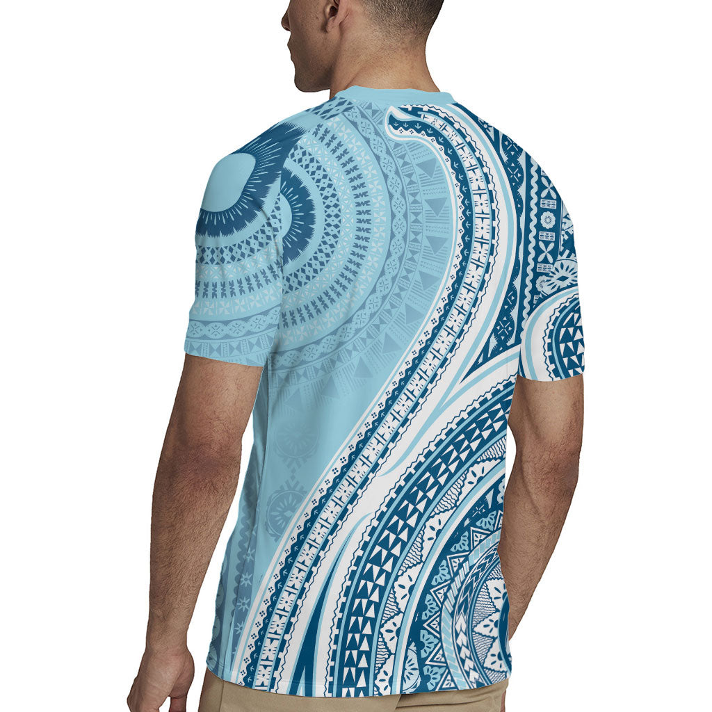 Bula Fiji Vintage Tapa Rugby Jersey Kaivity Masi Wave Motifs - Turquoise
