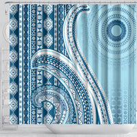 Bula Fiji Vintage Tapa Shower Curtain Kaivity Masi Wave Motifs - Turquoise