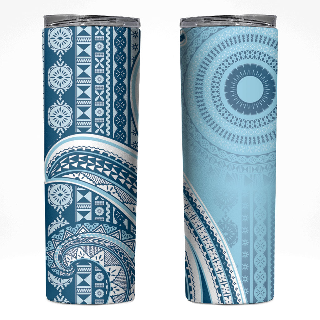 Bula Fiji Vintage Tapa Skinny Tumbler Kaivity Masi Wave Motifs - Turquoise