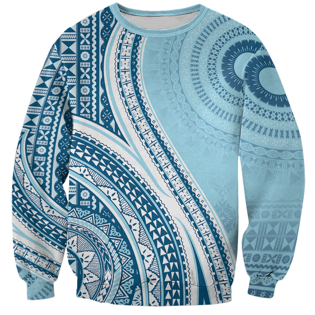 Bula Fiji Vintage Tapa Sweatshirt Kaivity Masi Wave Motifs - Turquoise