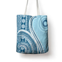 Bula Fiji Vintage Tapa Tote Bag Kaivity Masi Wave Motifs - Turquoise