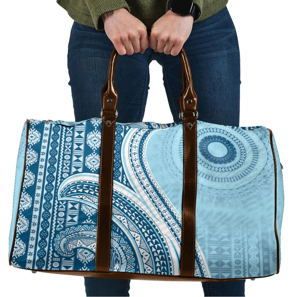 Bula Fiji Vintage Tapa Travel Bag Kaivity Masi Wave Motifs - Turquoise