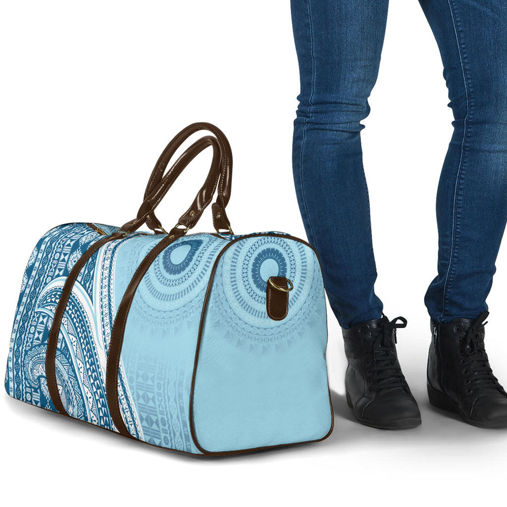 Bula Fiji Vintage Tapa Travel Bag Kaivity Masi Wave Motifs - Turquoise