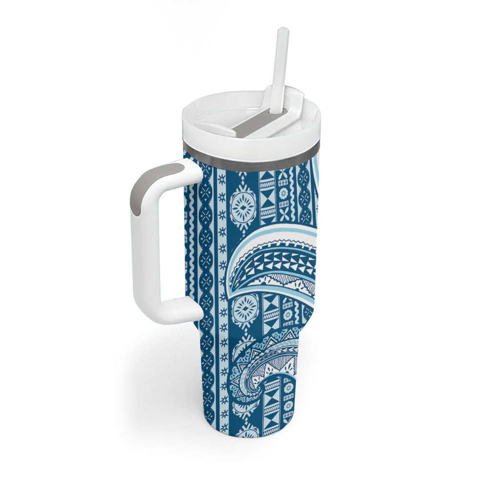 Bula Fiji Vintage Tapa Tumbler With Handle Kaivity Masi Wave Motifs - Turquoise