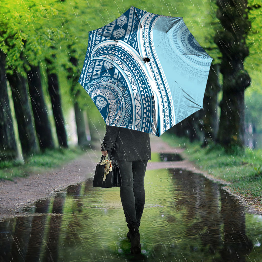 Bula Fiji Vintage Tapa Umbrella Kaivity Masi Wave Motifs - Turquoise